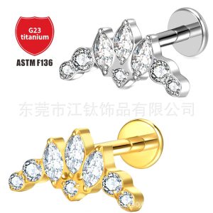 G23 Titanium ASTM F136 Crown CZ Ear Cartilage Stud - Gold 12mm