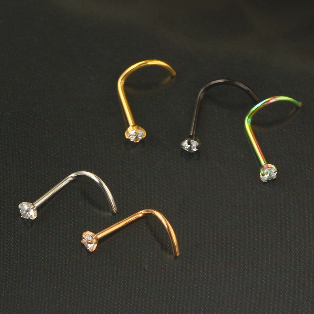 316L Surgical Steel Nose Ring Curved Rod Zircon Nose Stud Earrings - Image 5