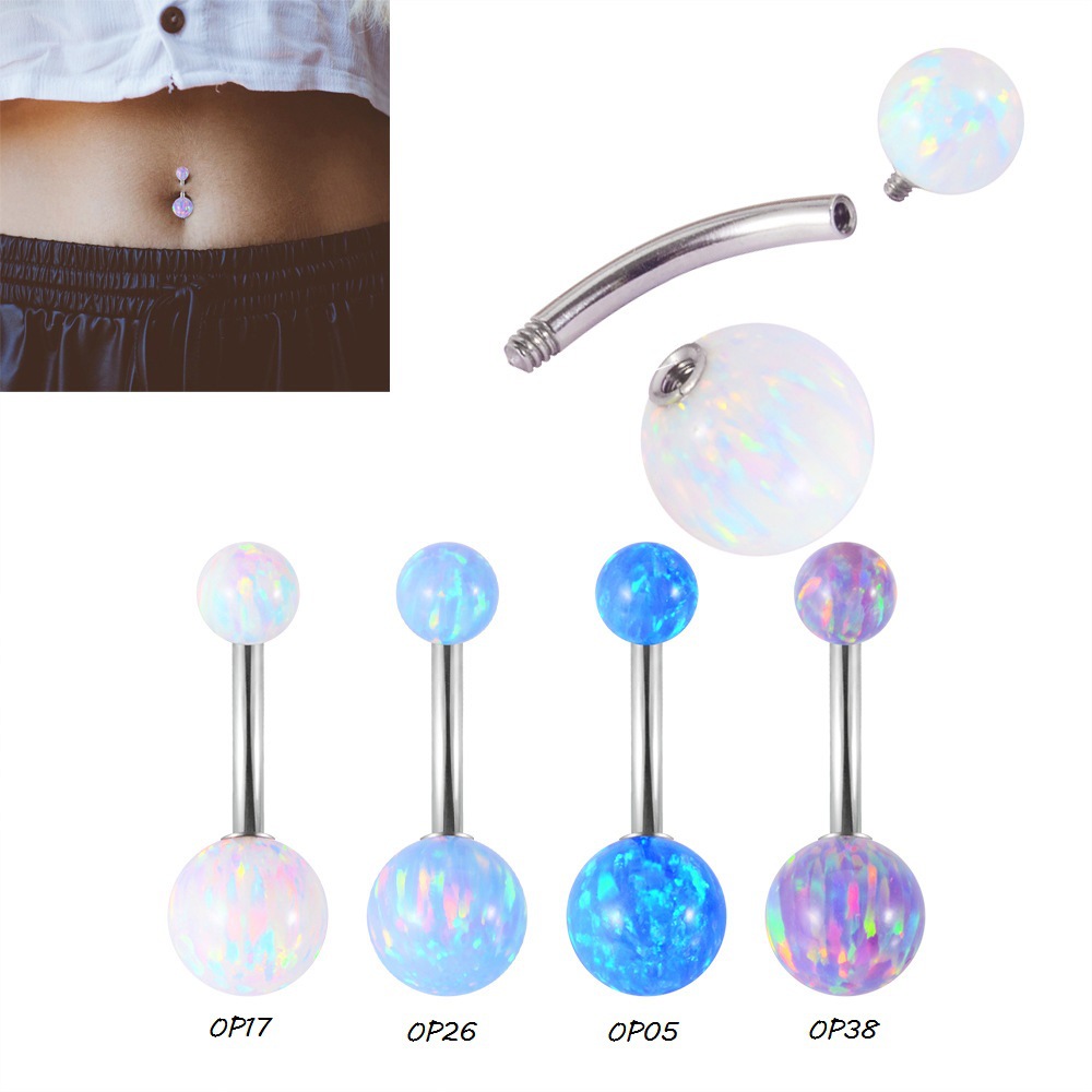 G23 Titanium 14G Opal Navel Ring External Thread Belly Button Piercing Jewelry - Image 4
