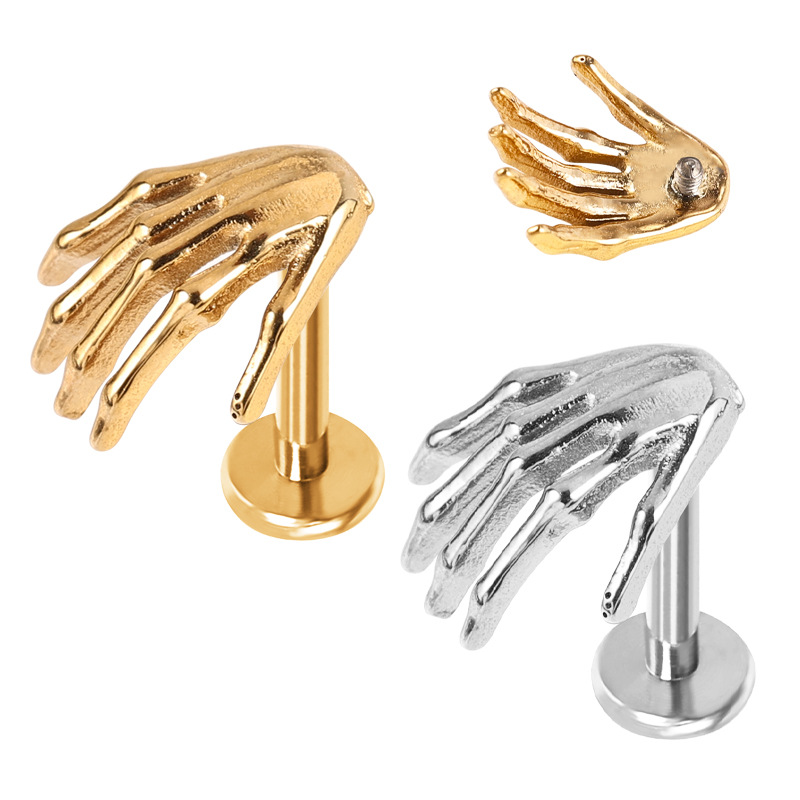 Zesen F136 Titanium Alloy Skull Palm Ear Stud Lip Stud Lip Ornament G23 Piercing Jewelry Internal Thread Titanium Ear Jewelry - Image 4