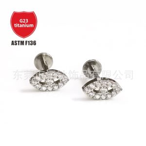 F136 Titanium Earring with 5A Zircon Lip Nail Labret Stud Body Piercing Jewelry Geometric Style