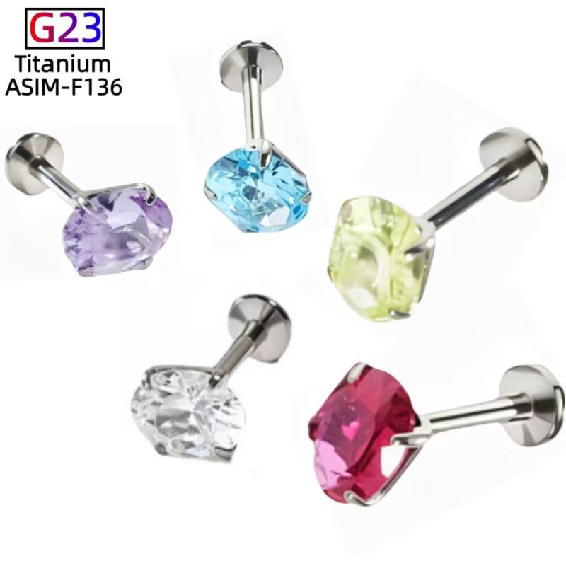 G23 Titanium Alloy Lip Nail Earrings Oval Four-Claw Inlaid Zircon Body Piercing Jewelry - Image 3