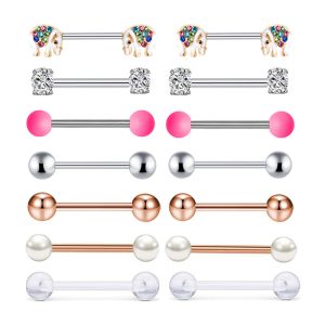 Stainless Steel Piercing Jewelry Set Heart Shape CZ Ring Earrings 14-Piece Kit