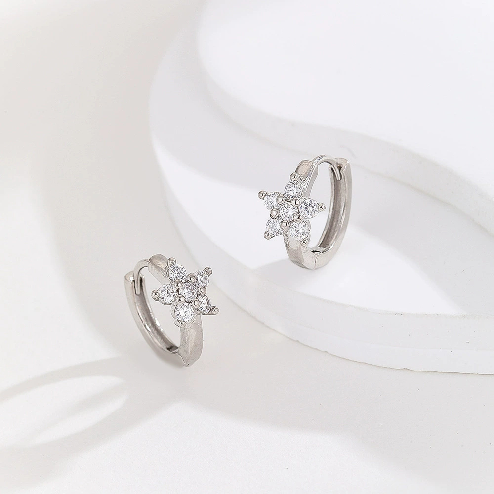 Temperament Simple Flower Earrings Micro-Encrusted Zircon Fashion Earrings for Women - Image 4
