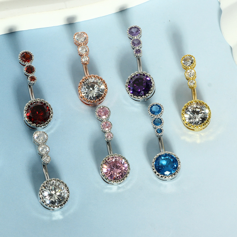 CZ Zircon Belly Button Ring Stainless Steel Round Navel Piercing Jewelry Rose Gold White - Image 3