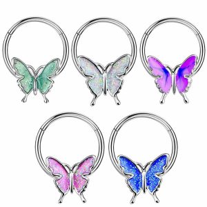 Amazon Recommend Fashion Butterfly Nasal Septum Nose Ring Stainless Steel CZ Peach Heart Pendant Ear Bone Stud Jewelry