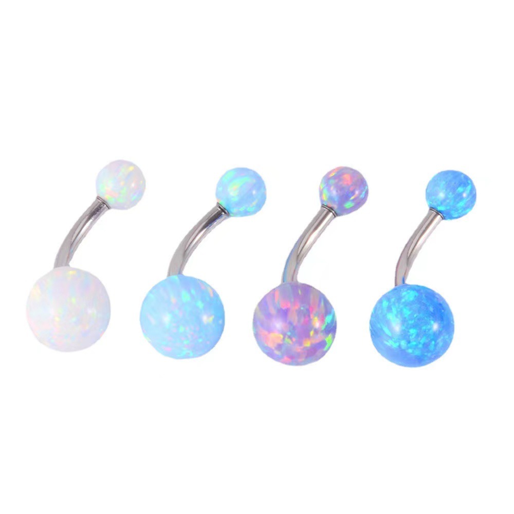 G23 Titanium 14G Opal Navel Ring External Thread Belly Button Piercing Jewelry - Image 3