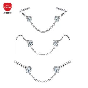 G23 Titanium Chain Nose Ring Claw Zircon Nose Ornament Nose Chain Body Piercing Jewelry