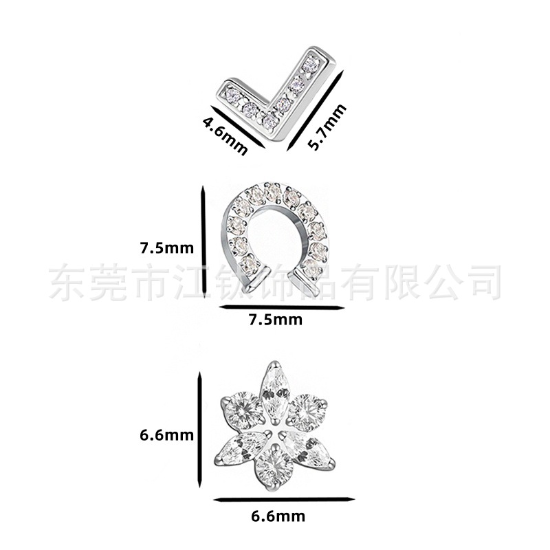 G23 Titanium Ear Cartilage Stud Triangular Flower with Zircon Inlay Body Piercing Jewelry - Image 5