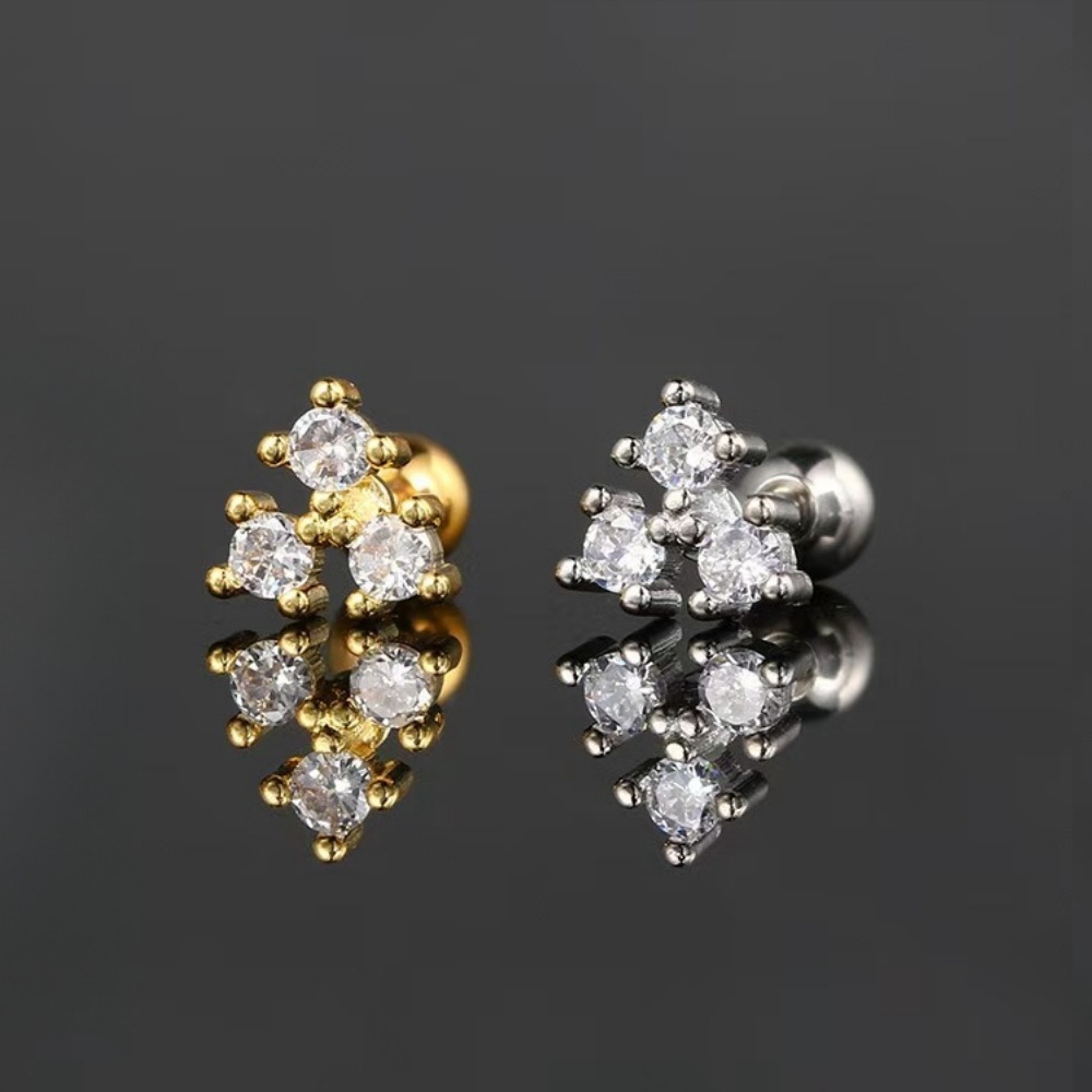 Classic Butterfly Diamond Stud Ear Nail Screw Piercing Earring Women's Fashion 18K Gold Plated - Image 3