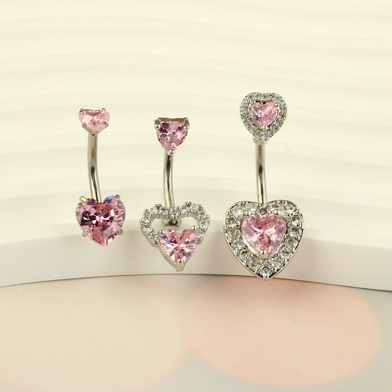 New Heart-Shaped CZ Belly Button Ring Stainless Steel Dangle Navel Piercing Jewelry Summer 2024 - Image 4