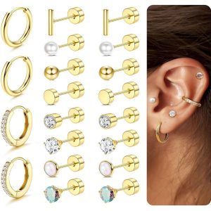 2024 Fashion Stainless Steel Round Zircon Earring Set Gold Flower Geometric Ear Jewelry