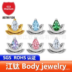 G23 Titanium Alloy Lotus Bud Zircon Body Piercing Ear Jewelry - 1.2mmx10mm Cartilage Stud