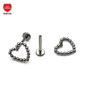 G23 Titanium Heart Shaped Cartilage Stud Earring Welded Ball Ear Bone Nail Lip Piercing Jewelry