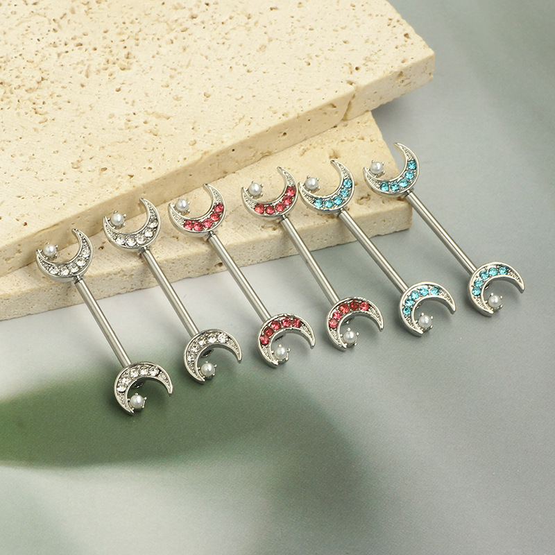 Blue Chrysanthemum Star Moon Nipple Ring Stainless Steel Symmetrical Piercing Jewelry for Women - Image 5