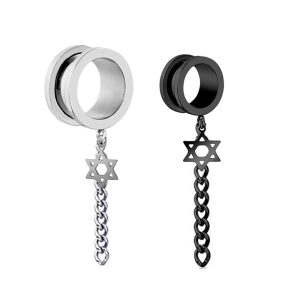 Spiral Star Chain Pendant Ear Auger Popular Piercing Earrings Black 25mm