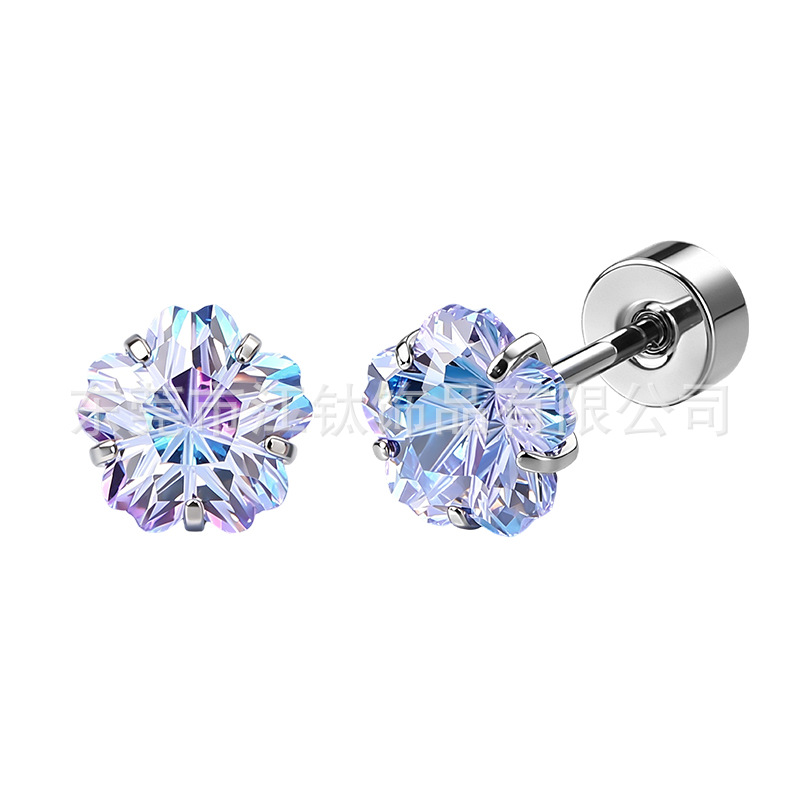 G23 Titanium Cherry Blossom Round Stud Earrings - ASTM F136 Titanium Alloy Cartilage Ear Bone Stud - Image 5
