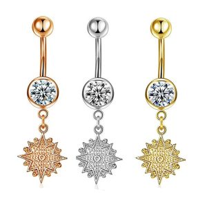 Awn Star Navel Ring Belly Button Ring Piercing Jewelry Stainless Steel Rose Gold Flower Geometric
