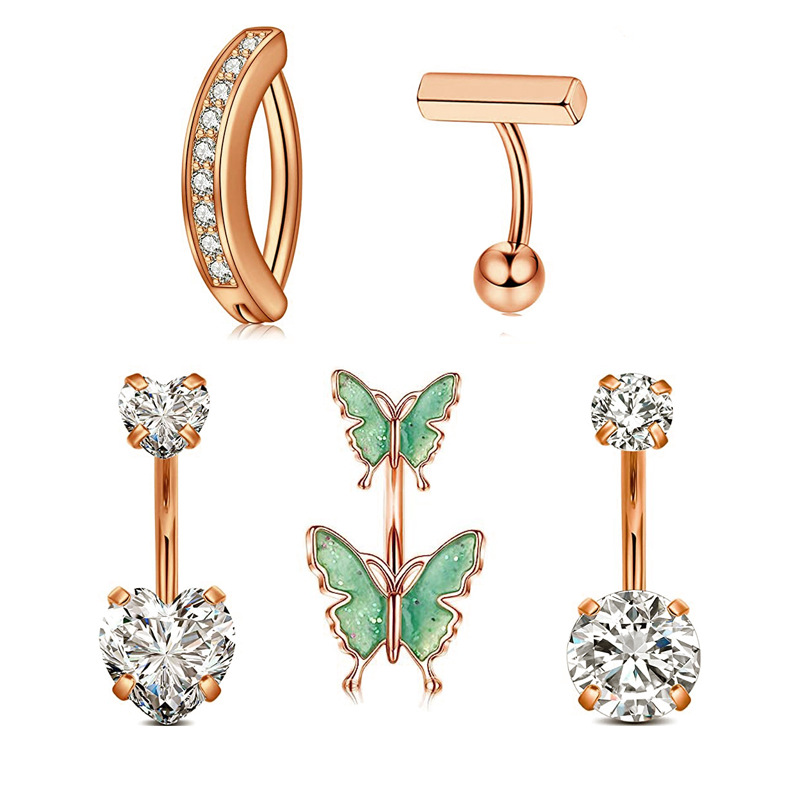 Sexy Simple Copper Zircon Butterfly Navel Ring Body Piercing Belly Button Ring 3 Colors Optional - Image 2