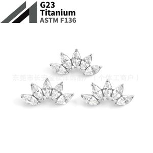 F136 Titanium Internal Thread Five-Blade Marquise Lip Nail Earrings Cochlear Nail G23 Titanium Alloy Piercing Jewelry Ear Bone Nail