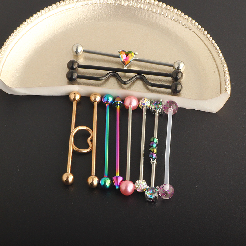 Industrial Barbell Earring Set - 11Pcs Stainless Steel Double Ear Hole Bridge Earrings - Image 2