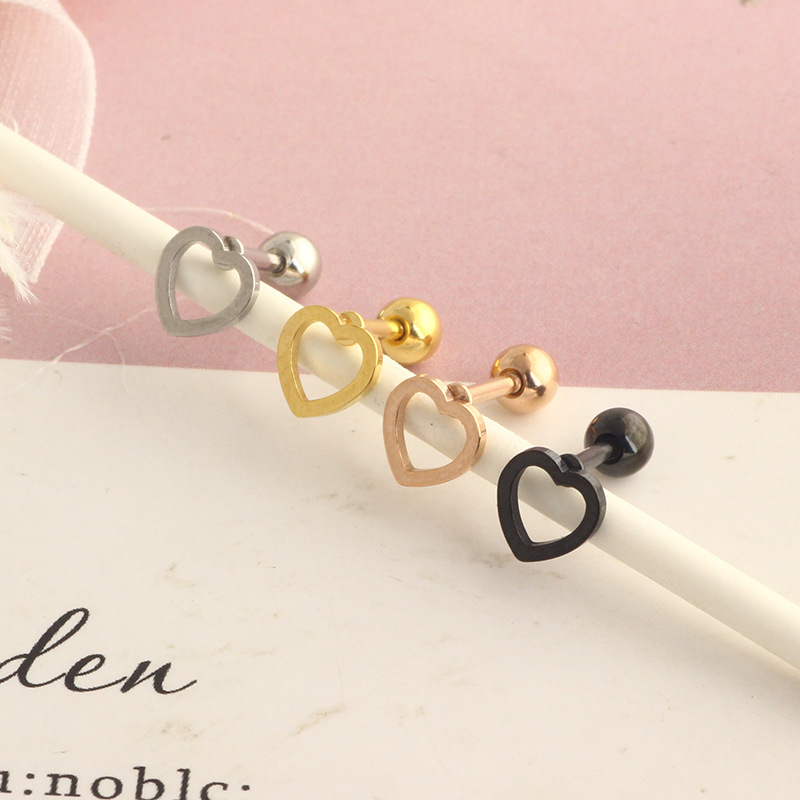 Rose Gold 316L Steel Heart Stud Earring for Cartilage Piercing - Image 2