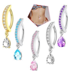 Stainless Steel Inverted Navel Ring with Zircon CZ Simple Sweet Belly Button Piercing Jewelry in Stock