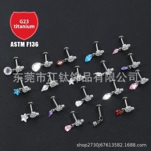 G23 Titanium Horse Eye Pendant Water Drop Pentagonal Implant Pole Ear Bone Nail Body Piercing Jewelry