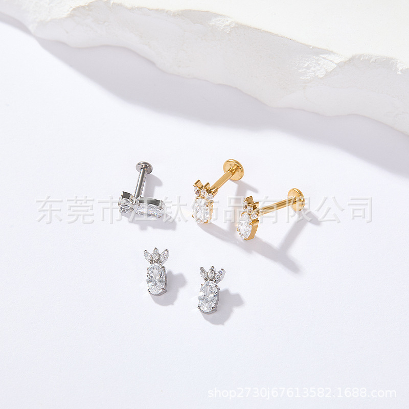 G23 Titanium Ear Bone Nail Radish Inlaid Zircon Fruit Shape Cartilage Stud Earring - Image 2