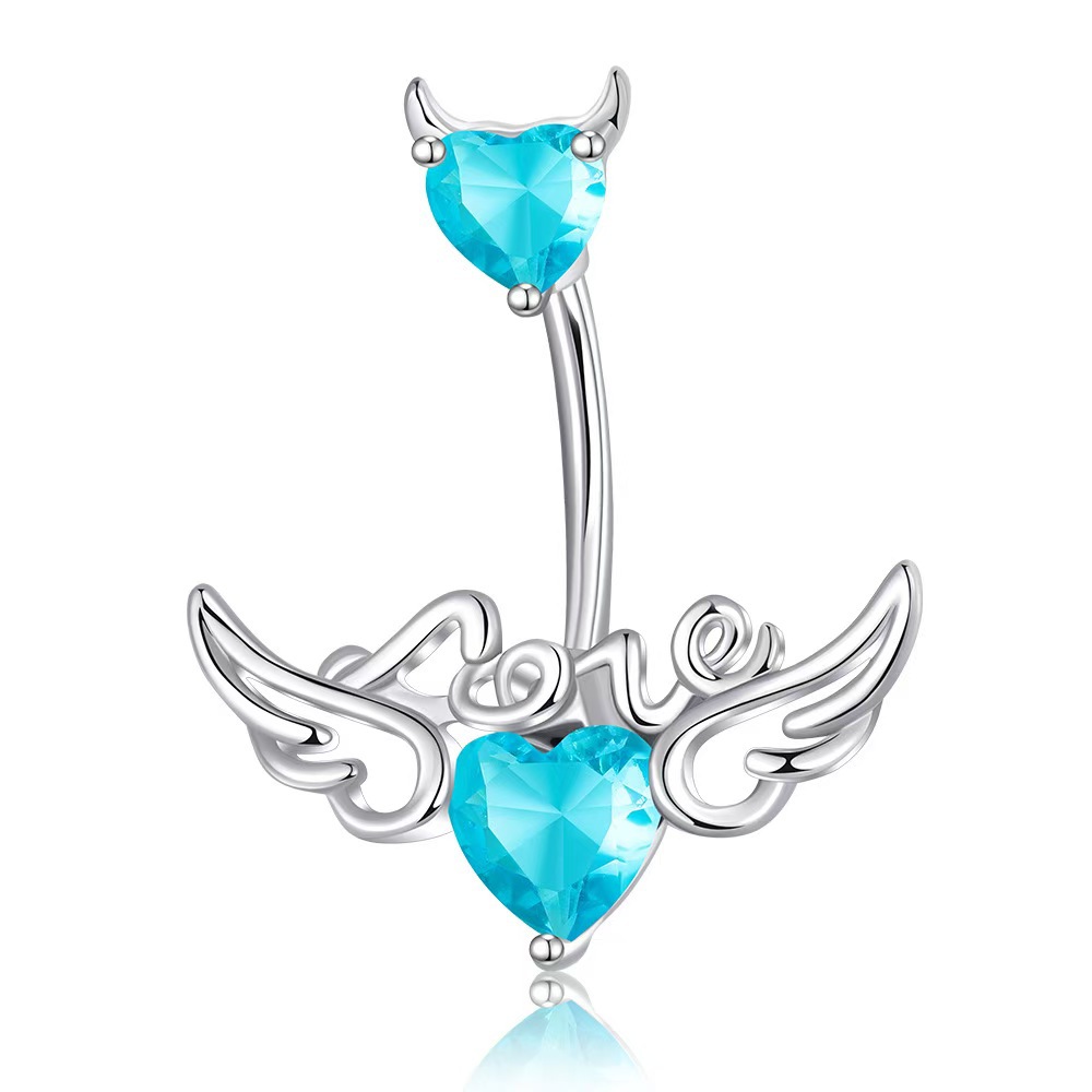Hot Girl Belly Button Ring Heart Angel Wings Dangle with Teeth - Copper Body Piercing Jewelry - Image 2