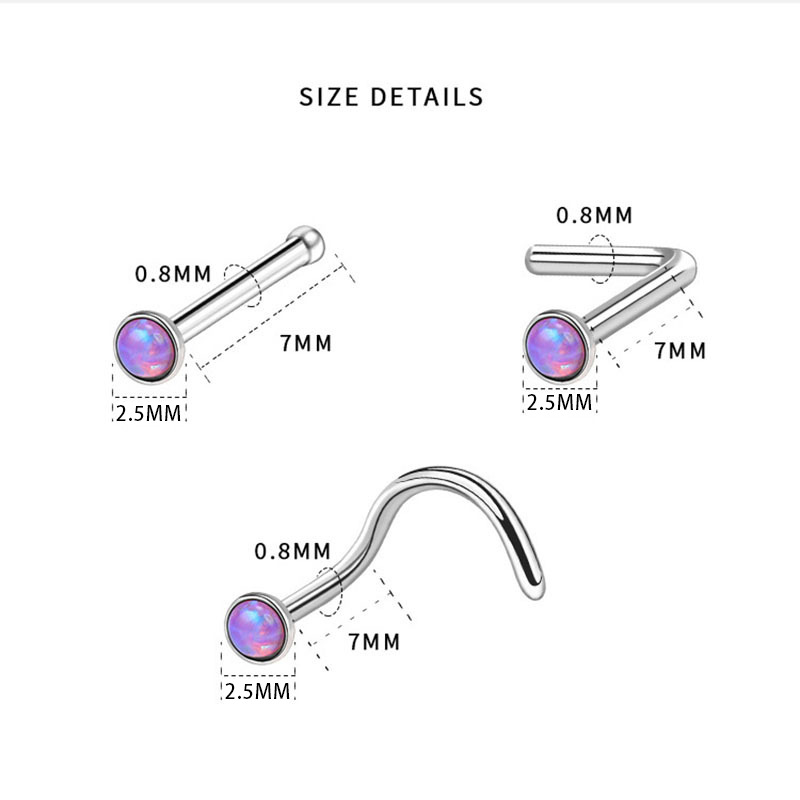 Cross-Border Hot-Selling Personalized Opal Nose Nail Stud 316L Stainless Steel Straight Nose Piercing Jewelry - Image 5