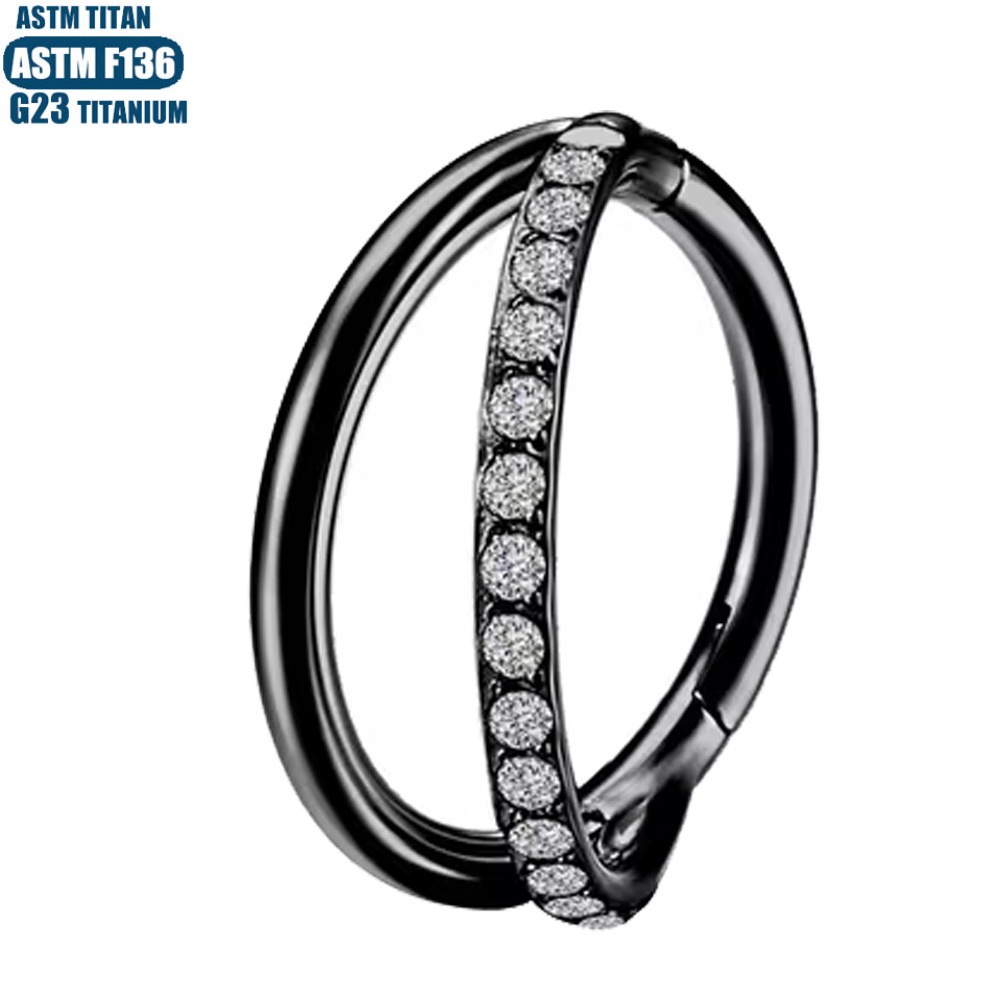 F136 Titanium Double Layer Zircon Nose Ring - Black Earring Cartilage Hoop for Women - Image 2