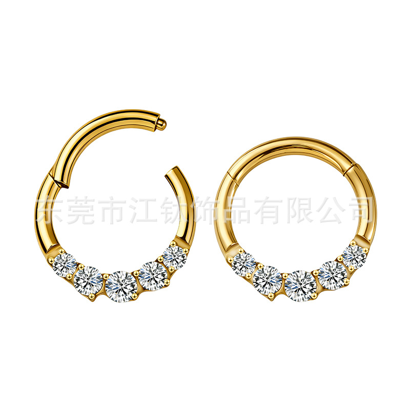 Titanium Nose Ring with Zircon Seamless Ring G23 ASTM F136 Body Piercing Nose Jewelry Gold 1.2x8mm - Image 5