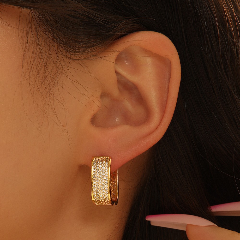 Geometric CZ Drop Earrings Gold Rectangle U-Shape Women's Light Luxury Fashion Ear Jewelry - Image 4