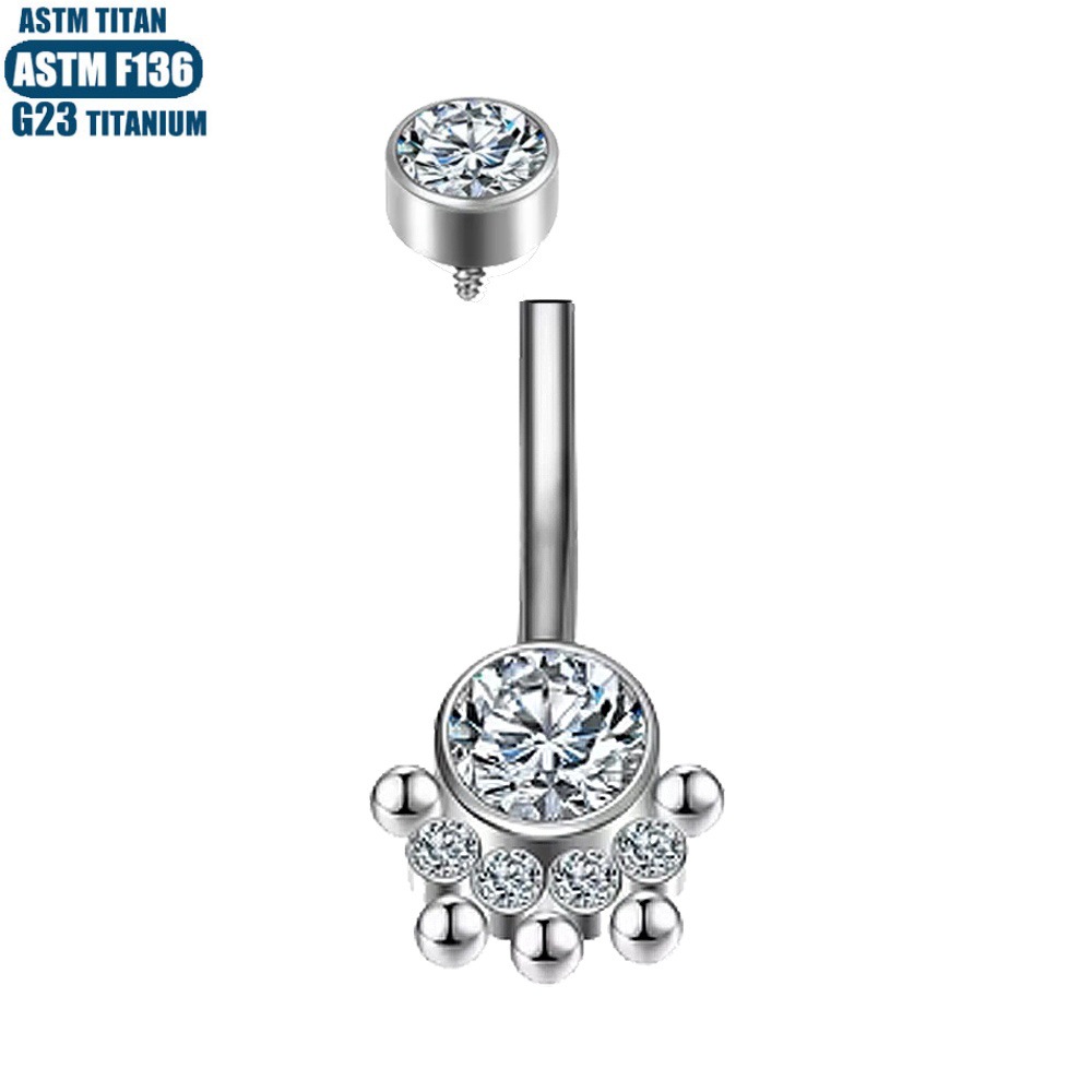 Women's Sexy Navel Ring F136 Titanium Navel Piercing Ball Zircon Inner Spiral Body Jewelry - Image 3