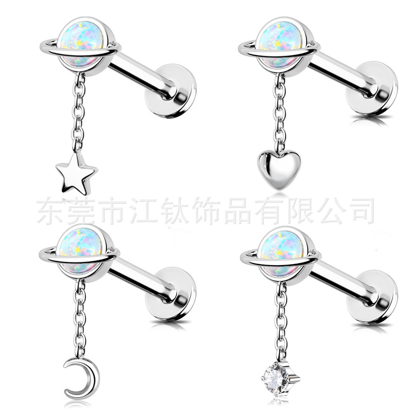 G23 Titanium Opal Nose Nail Earring - ASTM F136 Titanium Alloy Body Piercing Jewelry Nose Ring Custom - Image 5