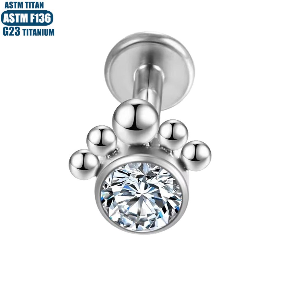 F136 Titanium Perforated Lip Ring Zircon Bead Cluster Thread Inner Teeth Small Ear Stud Lip Stud Earrings - Image 2