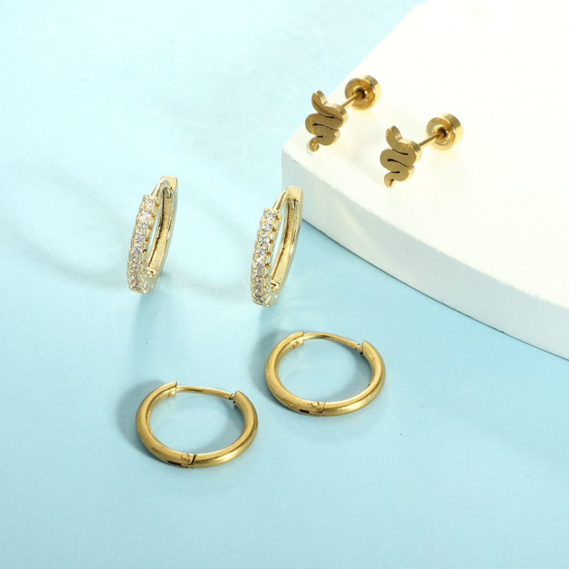 Stainless Steel Multi-Pierced Small Earrings Set - Elegant Star & Moon Ear Cuff for Women 2024 Summer Korean Style - Image 4