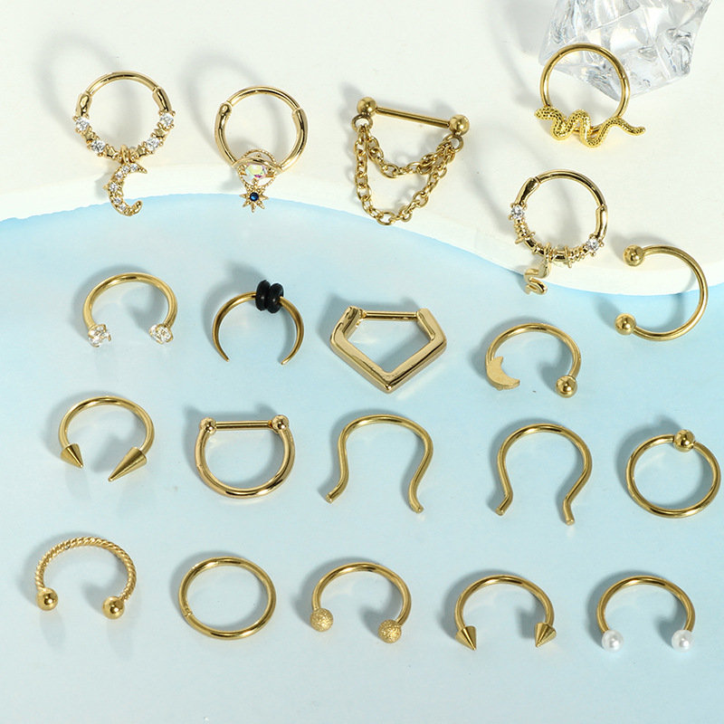 20PCS Stainless Steel Nose Ring Ball Horseshoe Piercing Jewelry Set - Mixed Styles Gold Tone - Image 3