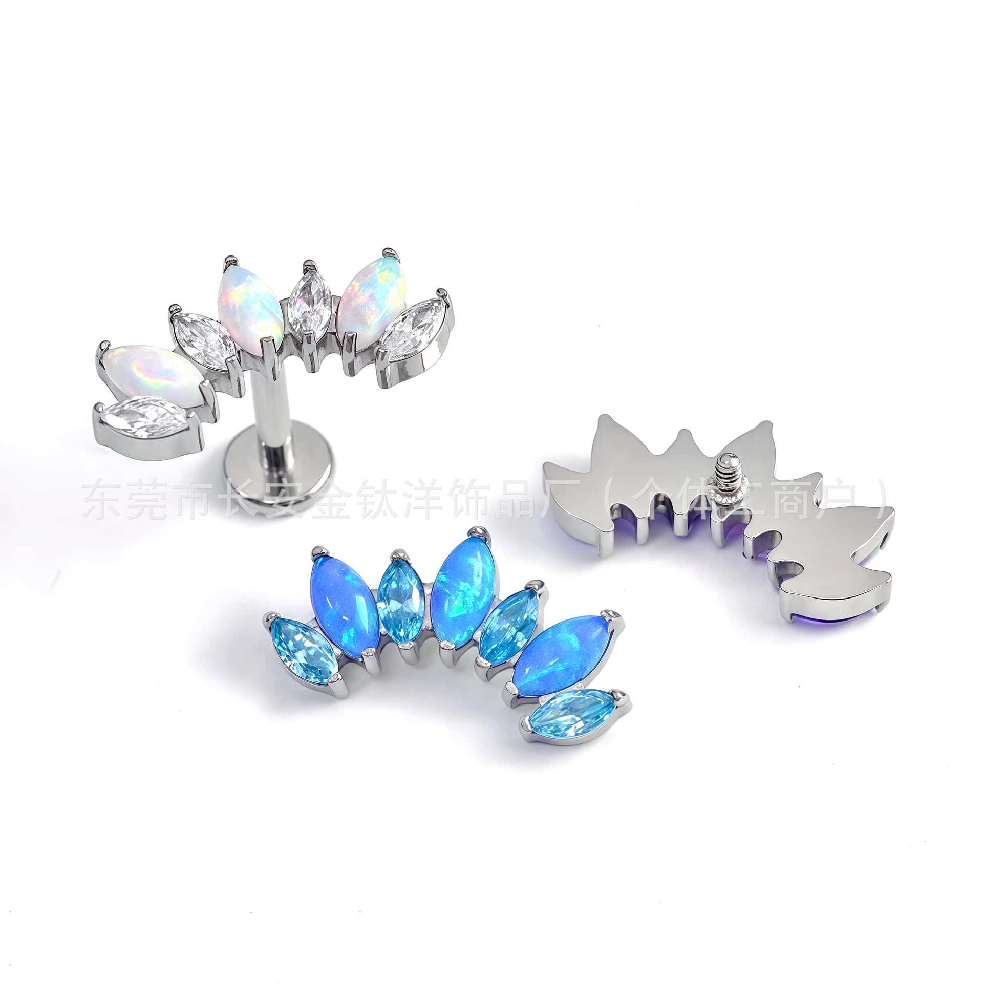 F136 Titanium Seven-Leaf Marquise Earrings Inlaid with 5A Zircon Opal Lip Nails Ear Bone Nails G23 Titanium Alloy Piercing Jewelry - Image 3