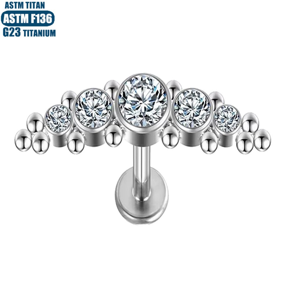 5 Zircon Bead Cluster Lip Ring 1.2x10mm Titanium Alloy Piercing Jewelry Ear Nail Lip Stud - Image 5