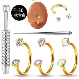 3mm Round Zircon Nose Ring G23 Titanium Nose Stud 0.8mm Fine Rod Body Piercing Jewelry