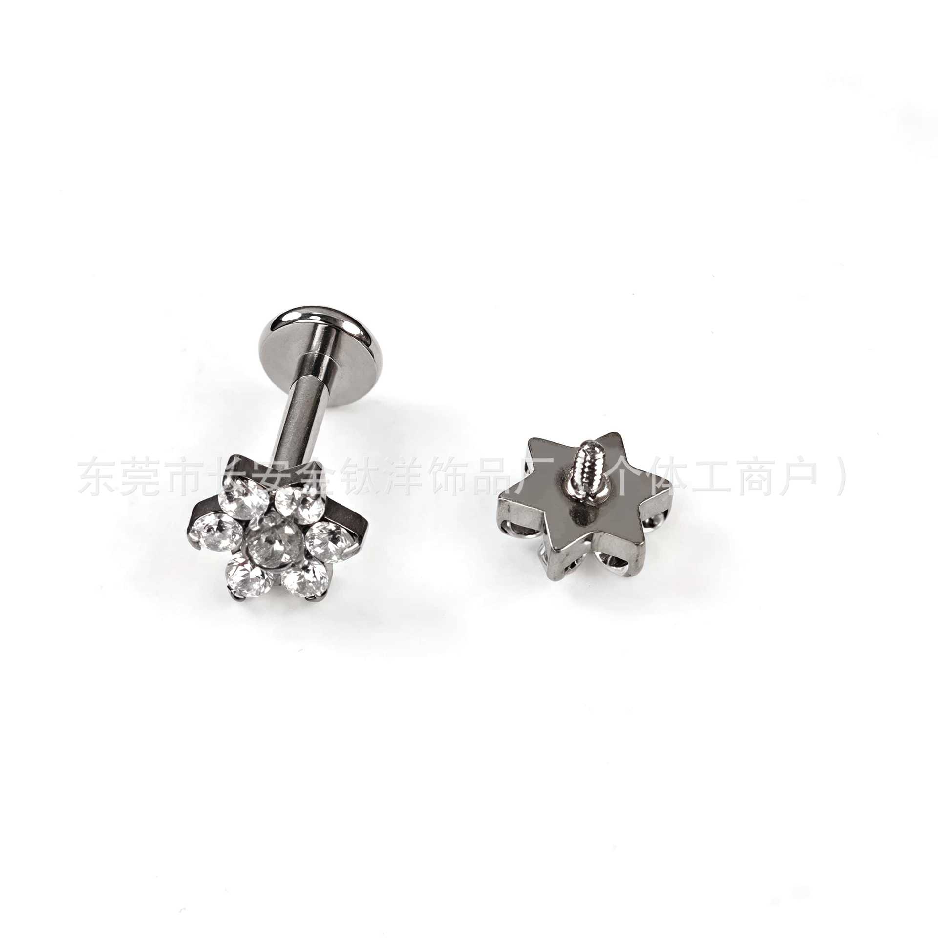 F136 Titanium 7-Drill Flower with Zirconium Internal Thread Labret Stud - G23 Titanium Lip/Ear/Ear Bone Piercing Jewelry - Image 2