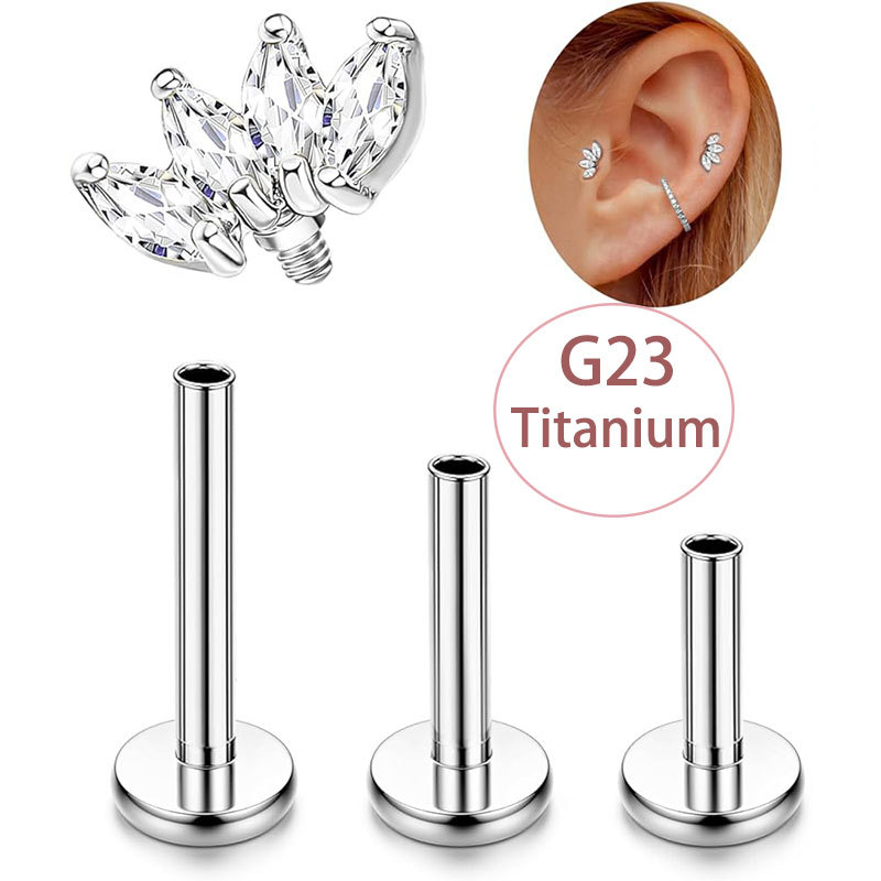 Classic 3-Piece Set G23 Titanium Lip Nail Cartilage Nail Inlaid with Zircon Piercing Jewelry - Image 5