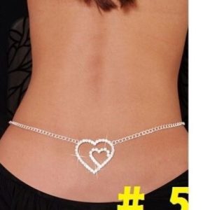 Heart-Shaped Rhinestone Link Body Chain Navel Ring - Classic Style Belly Button Jewelry