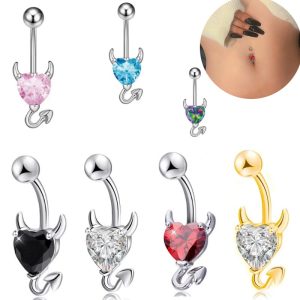 Gold Belly Button Ring Heart Zircon Dangle Navel Jewelry Nightclub Flash