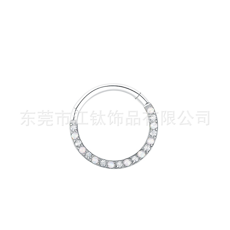 G23 Titanium Nose Ring with Opal Inlay - Cross-border ASTM F136 Titanium Alloy Body Piercing Jewelry for Ear Cartilage Helix Tragus Daith - Image 5
