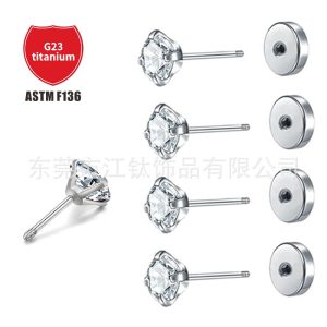 G23 Titanium Zircon Stud Earrings Four-Claw Round Bone Stud Ear Piercing Jewelry Super Flash Small Stud