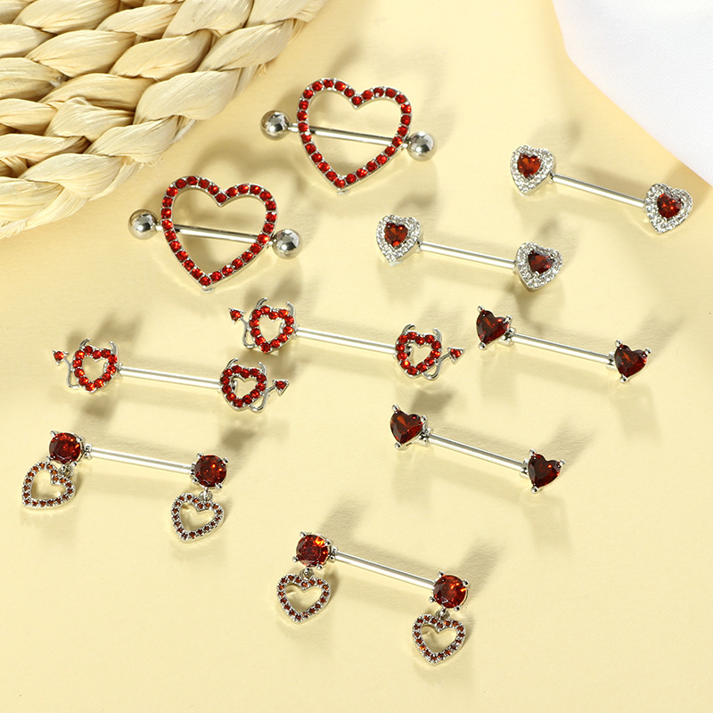 Heart Shaped Diamond Suit Breast Nipple Ring 14G Body Piercing Jewelry in 3 Colors - Image 3