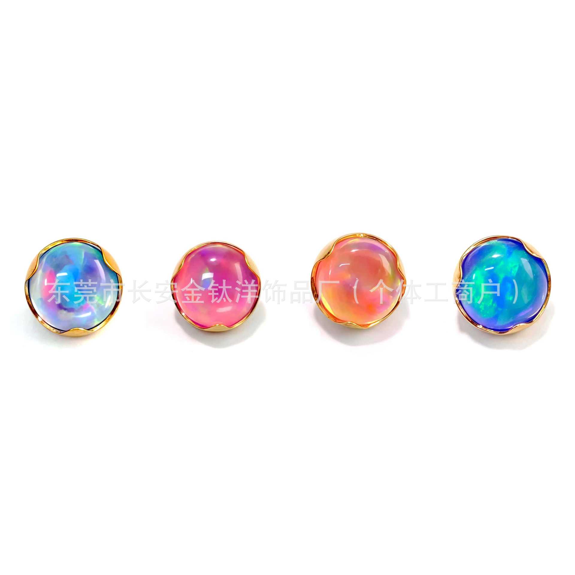 F136 Titanium 18K Gold-Plated Wavy Edge Aurora Opal Labret Stud Lip Piercing Jewelry G23 Titanium Alloy - Image 2